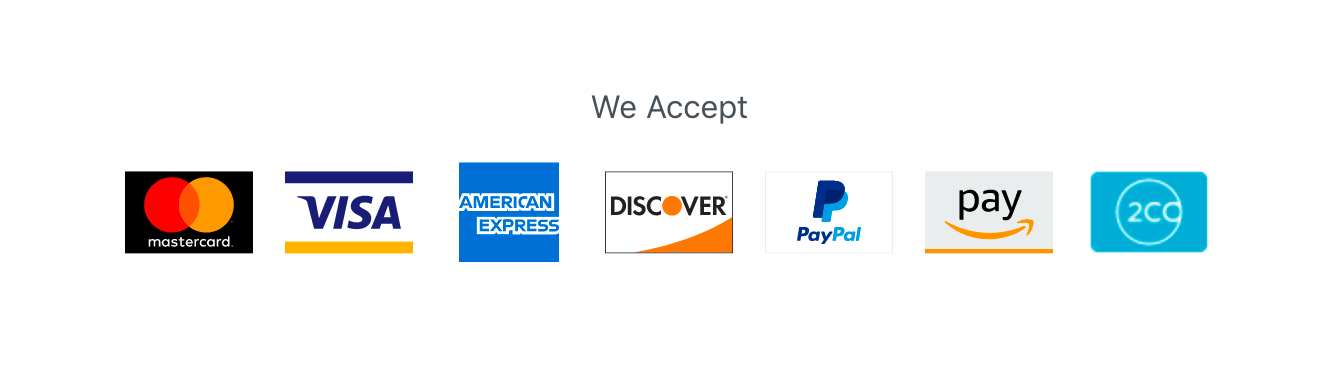 Logos of various payment methods indicating acceptance on a white background